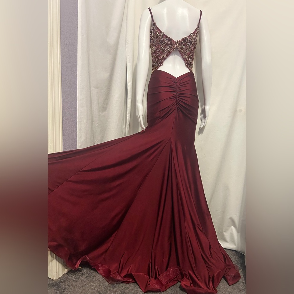Let’s Sz XS Elegant Burgundy Dress Gold Embroidery Whimsigoth Romantic Dark Goth - Picture 10 of 14